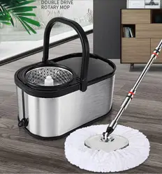 Stainless Steel Rotating Mop Rod, Hand-Free Washing Automatic One-Mop, Spin-Drying Wet And Dry Dual-Use Household Mop Bucket