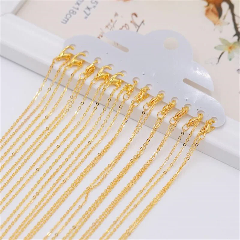 12pcs Gold Plated Metal Link Chain Handmade Adjustable Bulk Cable Chain Necklaces & Pendant Charms Findings Lobster Clasp Chain