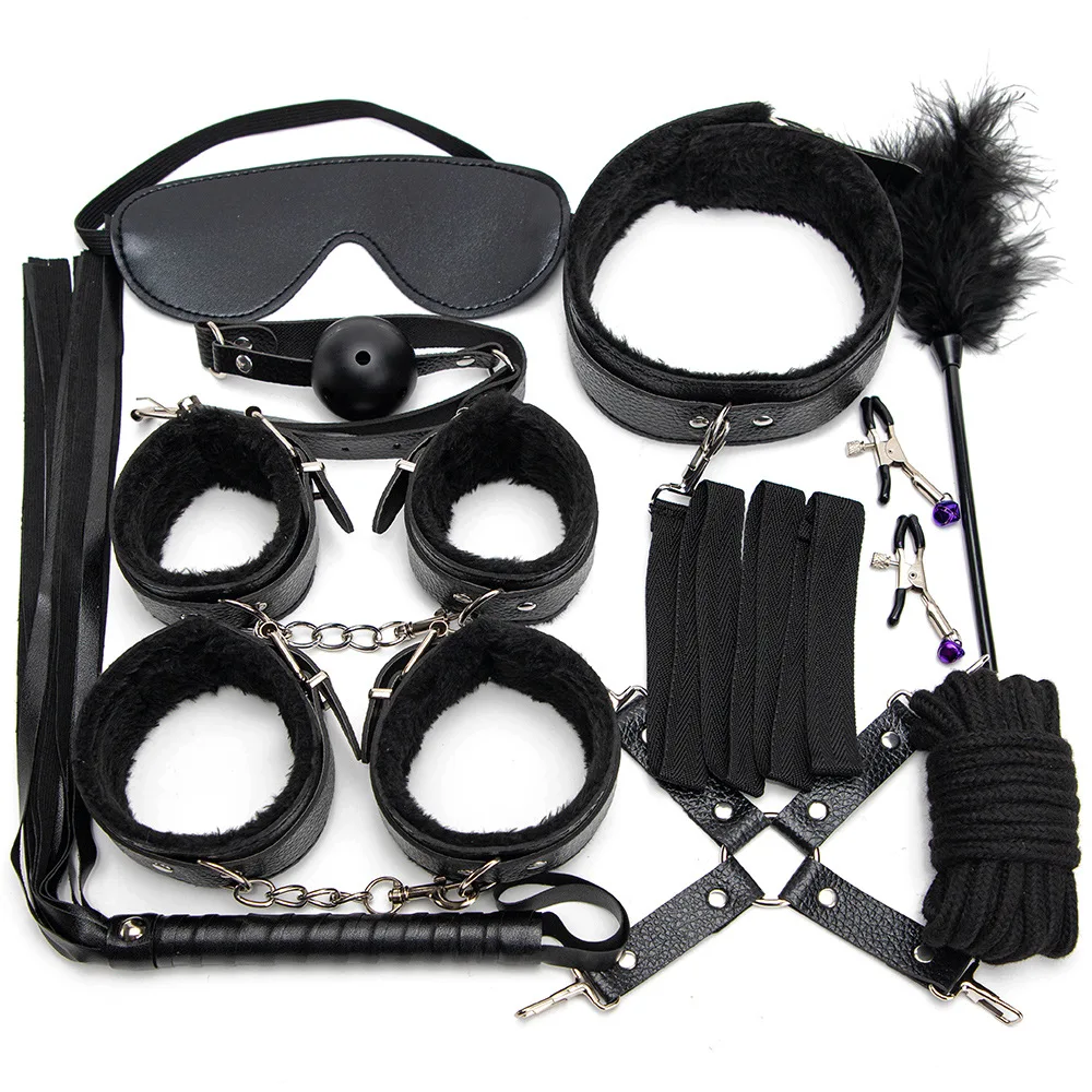 10 pcs BDsm Set bondage Sex Toys for Couples Exotic Accessories PU BDSM Sex Bondage Set Sexy Handcuffs Whip Rope  Sex Products