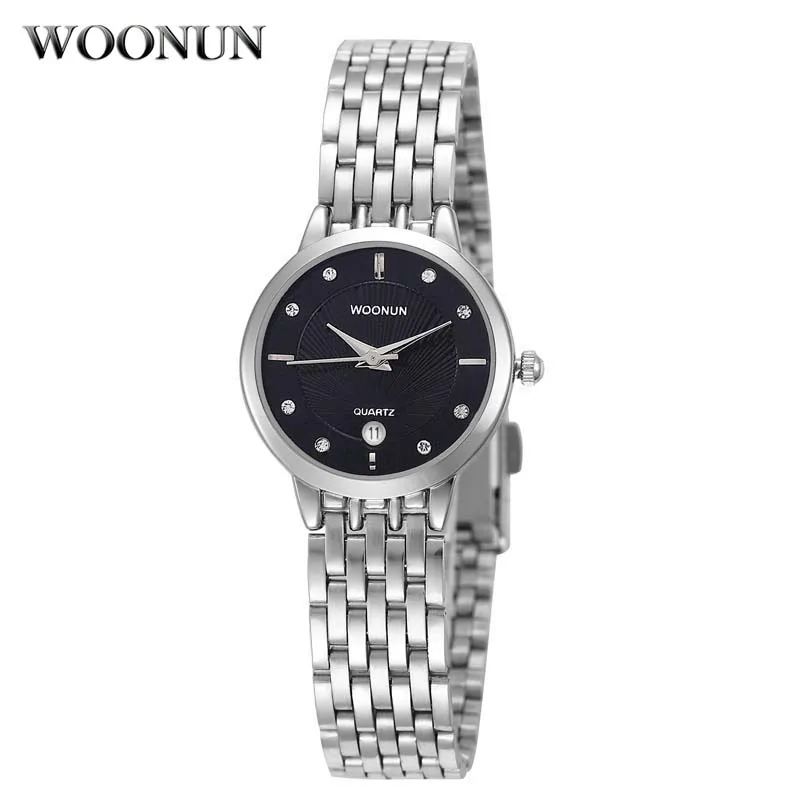 Geneva Watch Women Full Steel Relogio Feminino 2023 WOONUN Ladeis Watches White Rhinestone Quartz Wrist Watches for Women Stocks