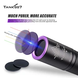 TANK007 Valutazione antica Torcia UV da 365 nm Test non distruttivo Lampada polimerizzante a LED Torcia Mini portatile alimentata a batteria AAA