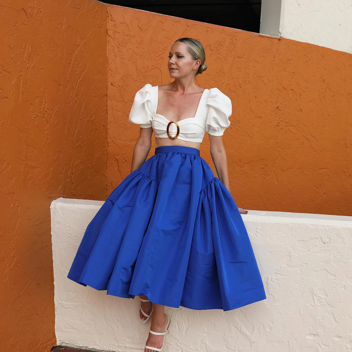 Puffy Royal Blue Satin Skirt Tea Length High Waist A Line  Formal Women Maxi Birthday Formal Skirts For Photo Shoots  Custom