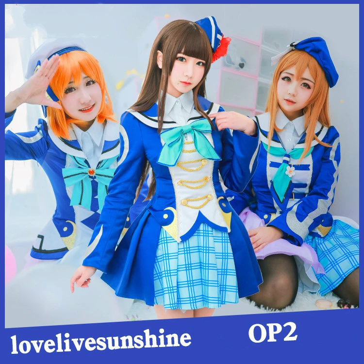 

Love Live Sunshine Aqours OP2 Fight Song Takami Chika Sakurauchi Riko The Crew Cosplay Costumes Fancy Party Dress Uniform Outfit