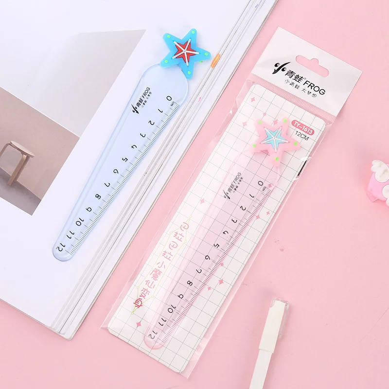 Ellen Brook 1 PCS Cute Carrot Star Sword Kawaii Stationery Cartoon Drawing Gift Office School Kitten Straight Plastic Ruler