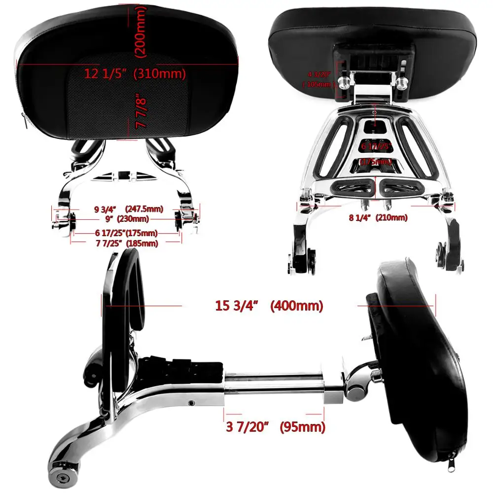 Chrome Fixed Mount&Multi Purpose Adjustable Driver Passenger Backrest For Django QP150T-C Models