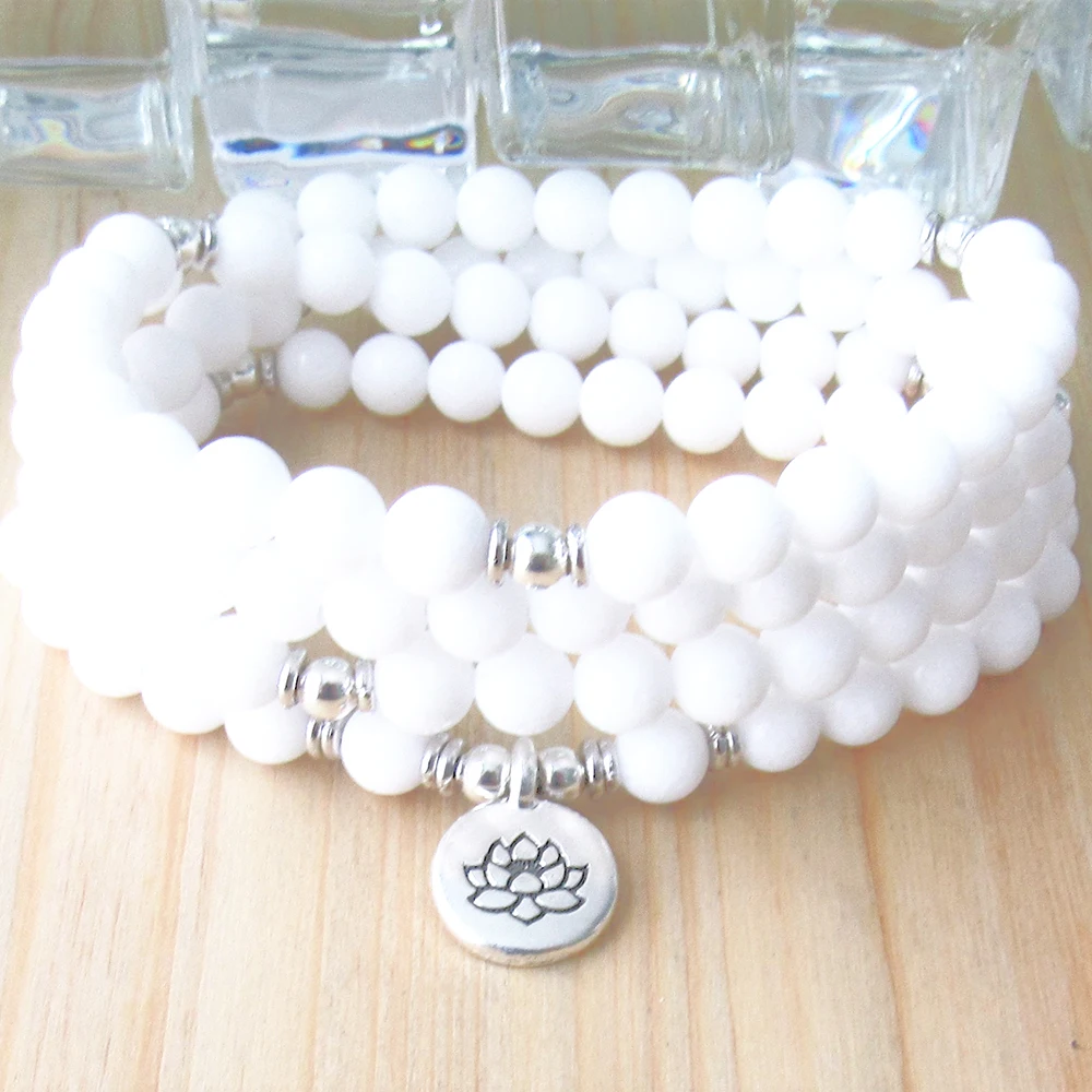 Wholesale 8 MM White Shell Beads 4 Wrap Bracelet Womens White 108 Mala Lotus Yoga Bracelet New Design Energy Protection Bracelet