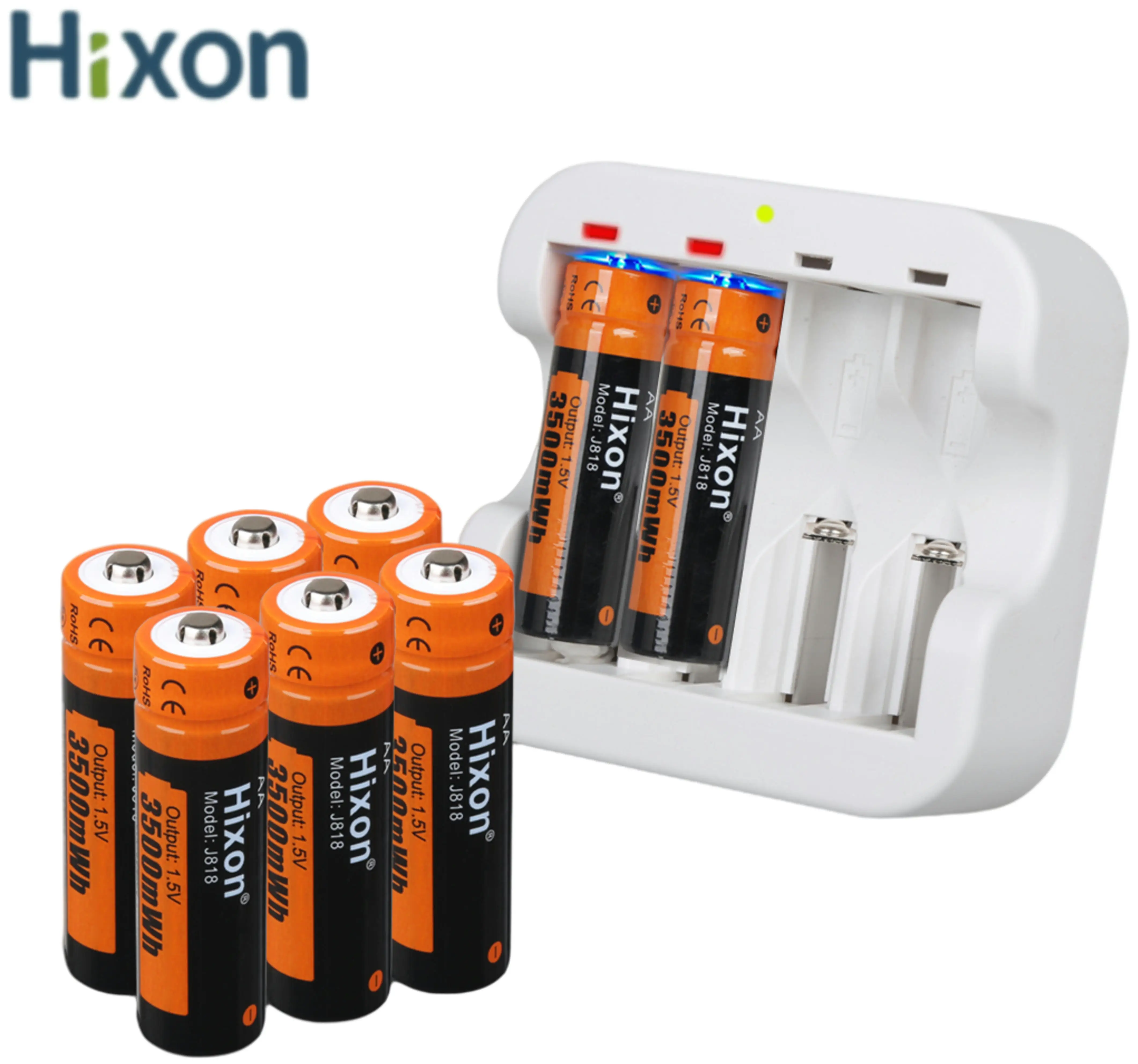 Hixon 1.5V High Capacity of 3500mWh AA Li-ion Rechargeable Batteries With Quick Charger,Support Wholesale, Flashlight, Fan