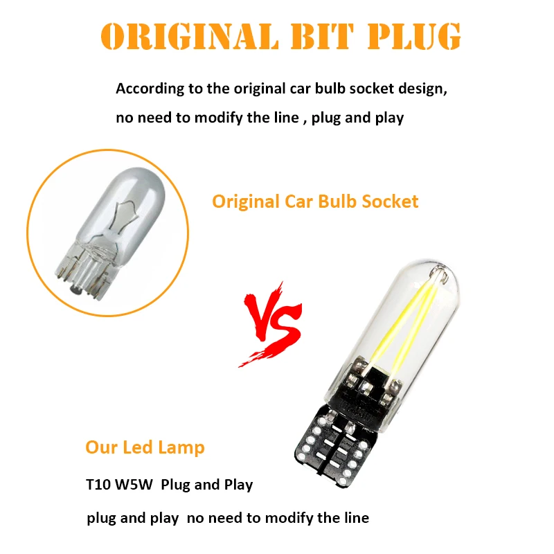 T10 LED Clearance Lights W5W Led Filament Chip license plate lights reading lights Parking Lights 12V 194 light bulbs for cars