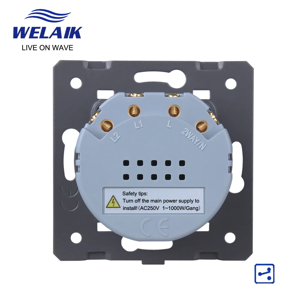 WELAIK 45*45mm Cross 2Gang 2Way 3Way Stairs Intermediate Crystal Glass Panel Smart Light Wall Touch Switch A922W