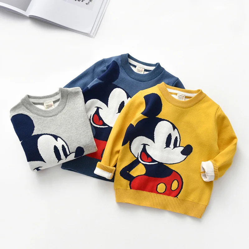 Disney 2-7Y NEW Mickey Mouse Spider-Man Boy Double Knitted Thicken Spring and Autumn Warm Cartoon Hedging Winter Girl Sweater