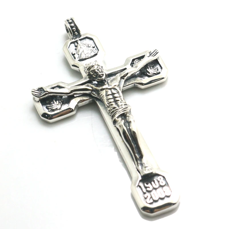 Mens Boys Cool Cross Juses 925 Silver Heavey Classic Pendant