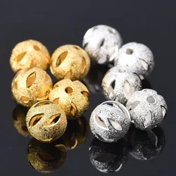 Cuentas espaciadoras de latón para la fabricación de joyas, 20 piezas de 10mm, chapadas en oro, Color plateado, agujeros divididos redondos, Metal mate hueco, cuentas sueltas para bricolaje