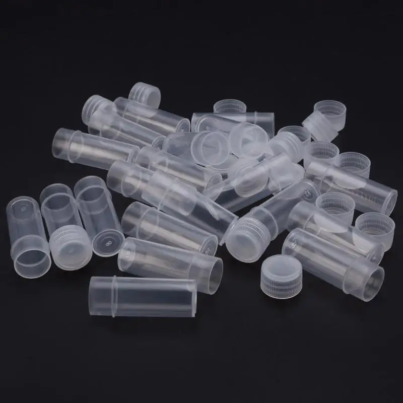 50-200 PCS  5ML Mini Flat-Bottomed Plastic Clear Test Tubes With Screw Caps Cosmetic Travel Lotion Storage Containers