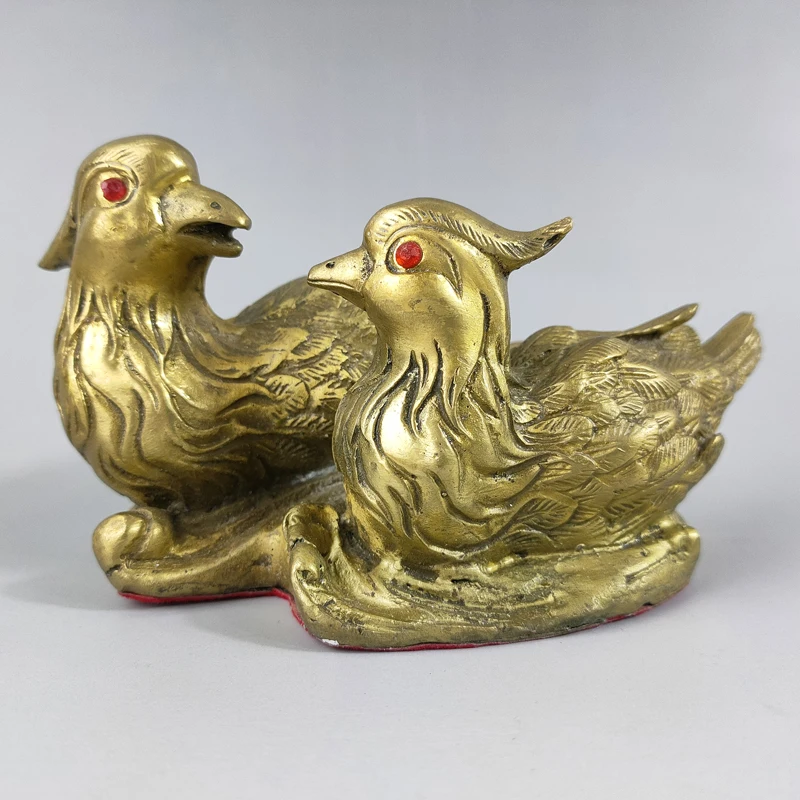 Exquisite Chinese Collection Home Decoration for Wedding Lover Brass Double Mandarin Duck Auspicious Statue Sculpture No.2