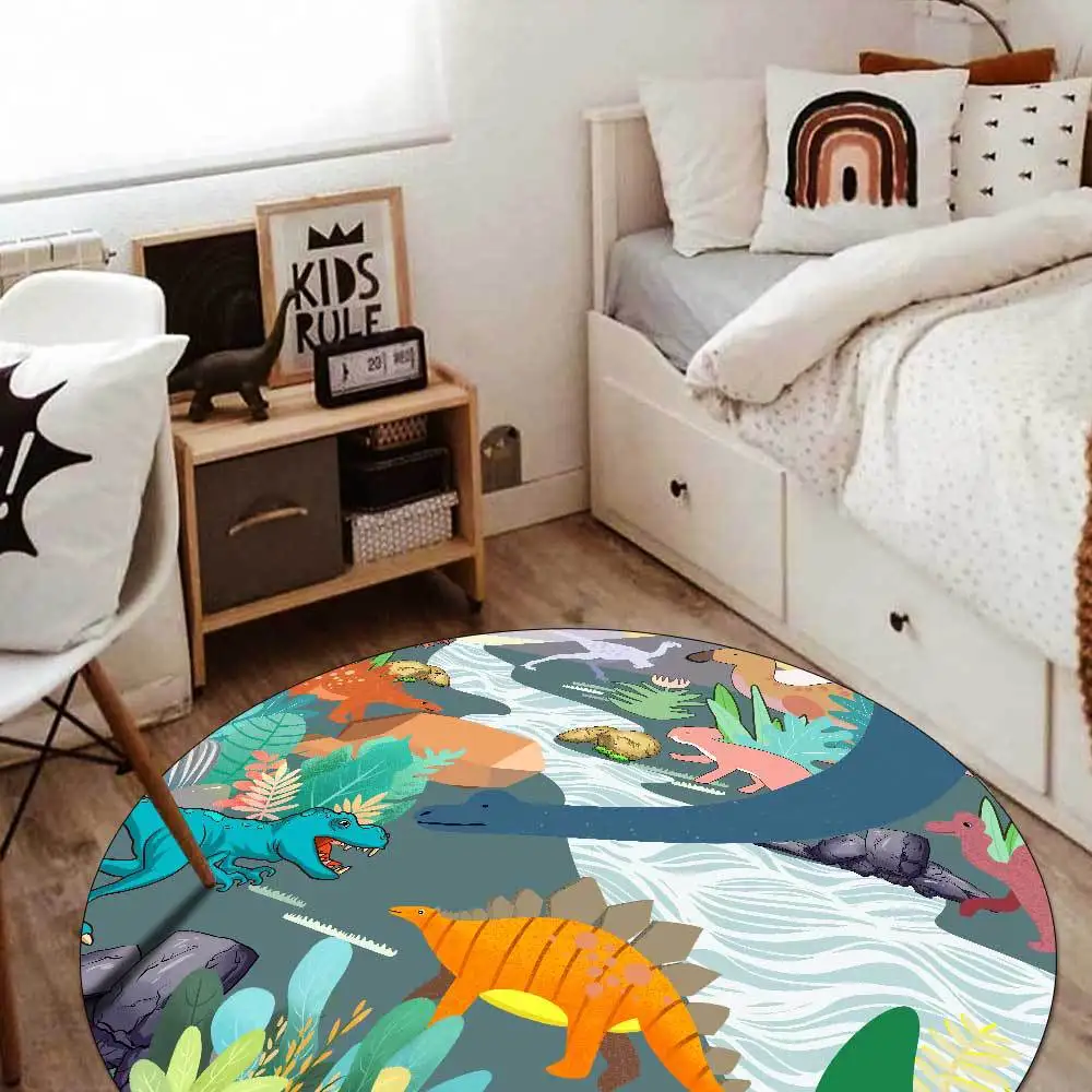 

3D Cartoon Jungle Animals Cartoon Carpet Child Crawling Mat Kids Room play Area Rugs Flannel Home Round Carpets for Living Room