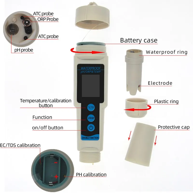 3 in 1 ORP TEMP pH Meters Waterproof ORP Meter PH Tester Redox Potential Testers Water Quality Measure Tool Water Detector 50%