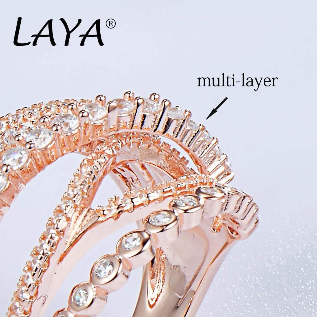 LAYA 925 Sterling Silver Multi-Line CrossAAAAA Zircon OL Style Ring For Women\'s Wedding High Quality Fashion Luxury Jewelry Gift