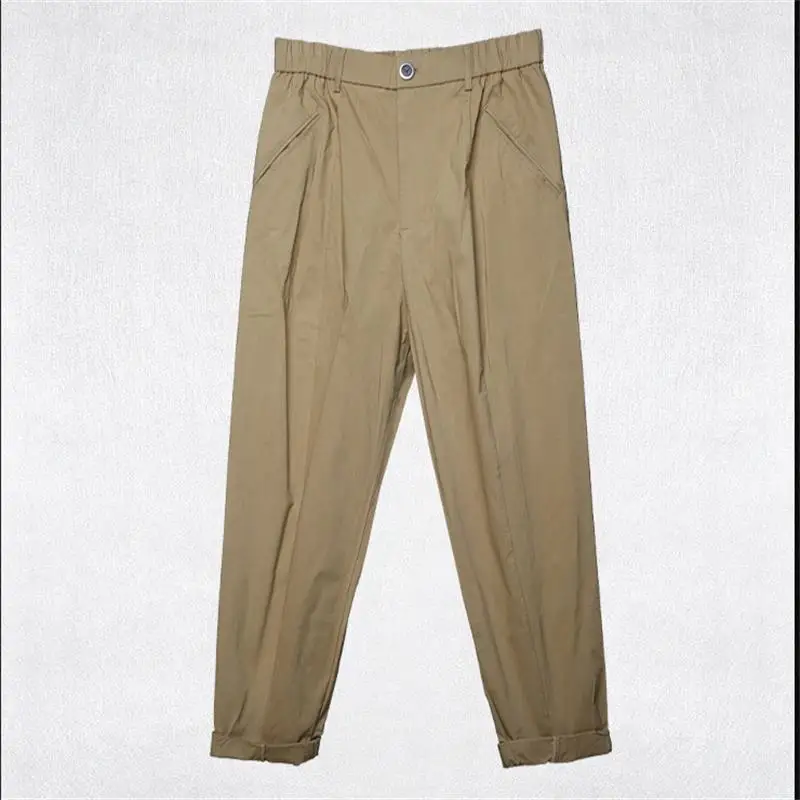 Men's New Hong Kong Style Is Simple And Versatile Casual Tapered Foot Nine Point Large Size Harlan Pants
