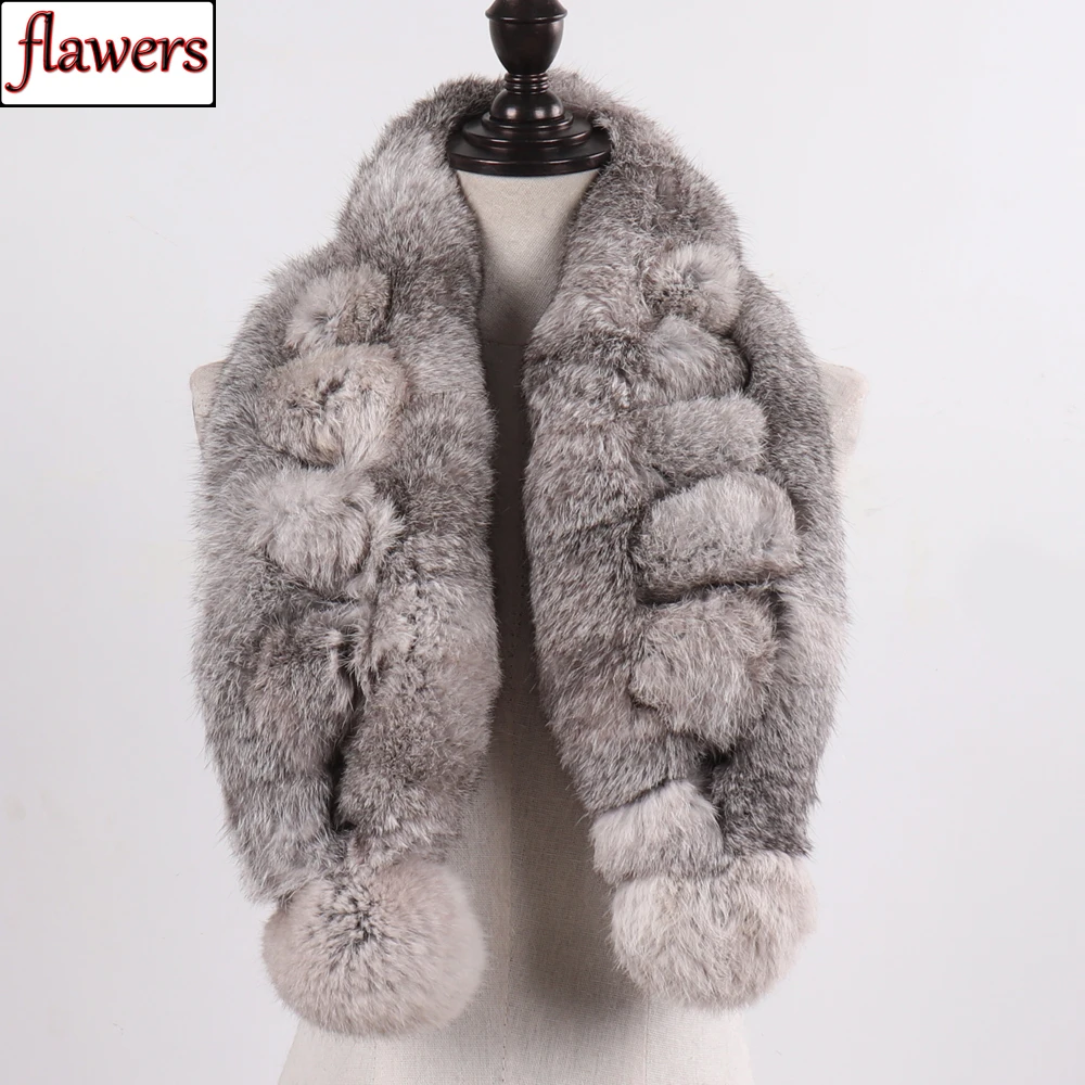 

New Arrival Fashion Ladies Genuine Fur Scarves Russian Women 100% Natural Rabbit Fur Scarf Winter Thick Warm Real Fur Muffles