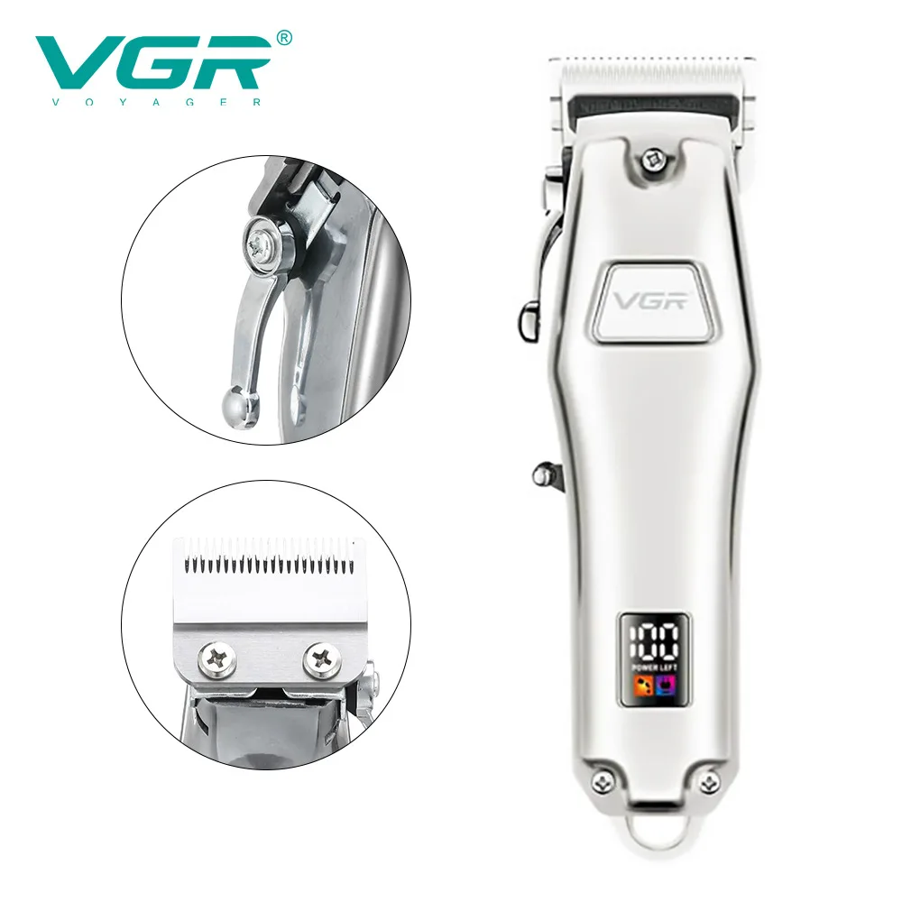 Profissional recarregável cabelo Clipper, cuidados pessoais aparador elétrico, USB LED tela, redução lavável barbeiro, VGR 655, VGR 655