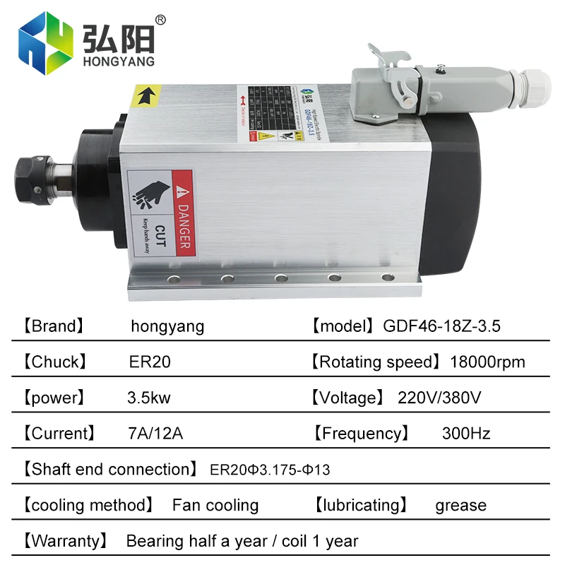 Imagem -03 - Quilowatts 220v 380v Refrigerado a ar do Motor do Eixo Er20 Mandril Peças Que Carregam a Flange Quadrada com Flange para a Máquina de Gravura do Roteador Cnc 3.5