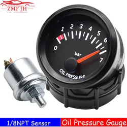 Universal 52MM Racing Gauge Oil Pressure Gauge 0-7 Bar Oil Pressure Meter 1/8NPT Oil Press Sensor for Car White LED Light Custom