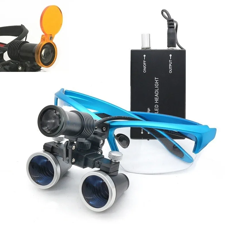 

2.5/3.5X Surgery Medical Dental Loupes Binocular Magnifier 5WLED Headlamp with Curing Material Filter