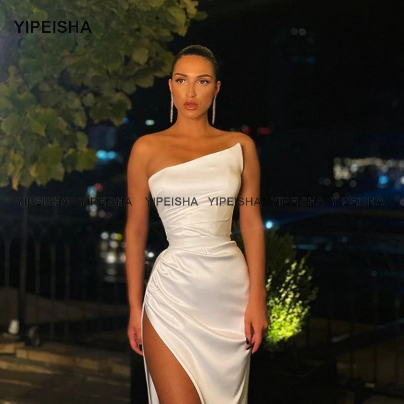 Yipeisha 2021 Sexy Witte Prom Jurken Met Hoge Split Satin Avondjurken Voor Party Mermaid Formele Jurk Lange Vestido De festa