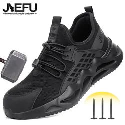 Jiefu aço toe boné sapatos de segurança para homens mulher não deslizamento lighgtweight confortável moda tênis de trabalho