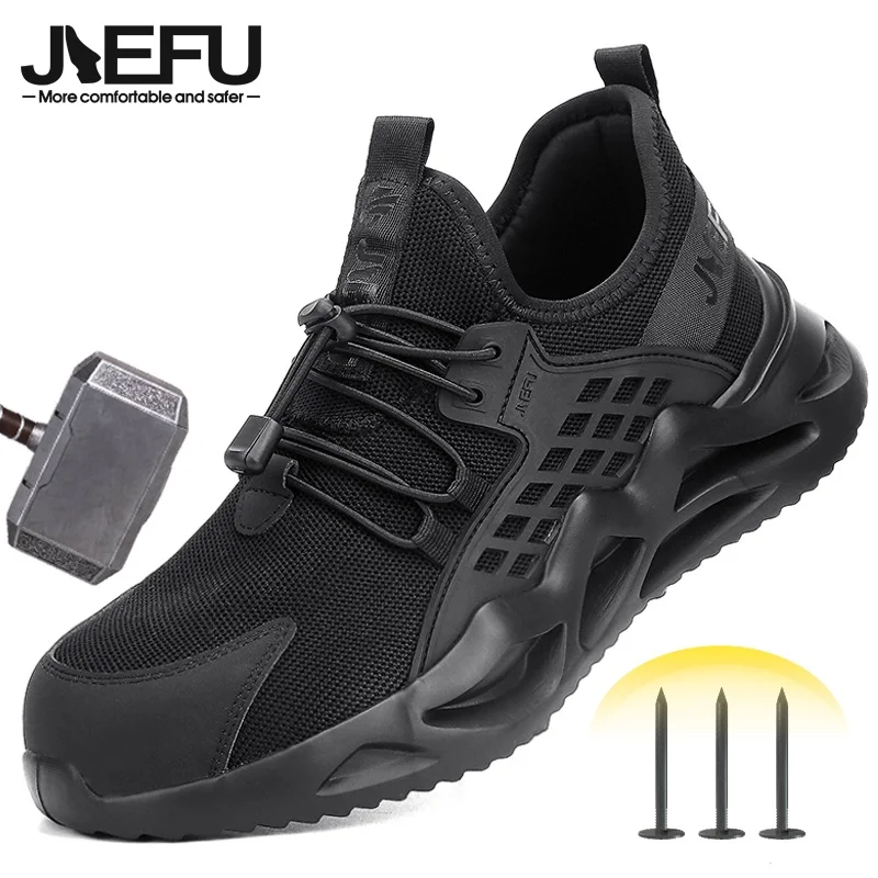 JIEFU Steel Toe Cap Safety Shoes for Men Women Non Slip Lighgtweight Comfortable Fashion Work Sneakers