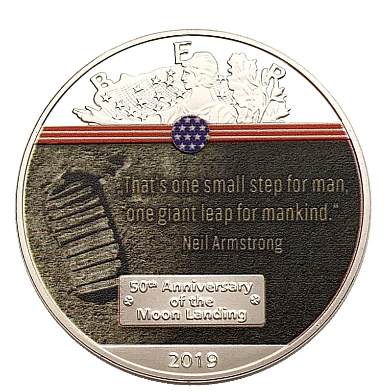 Apollo 50th Anniversary Silver Plated Coin US Space Astronauts On The Moon Footprint Commemorative Coins Collectibles