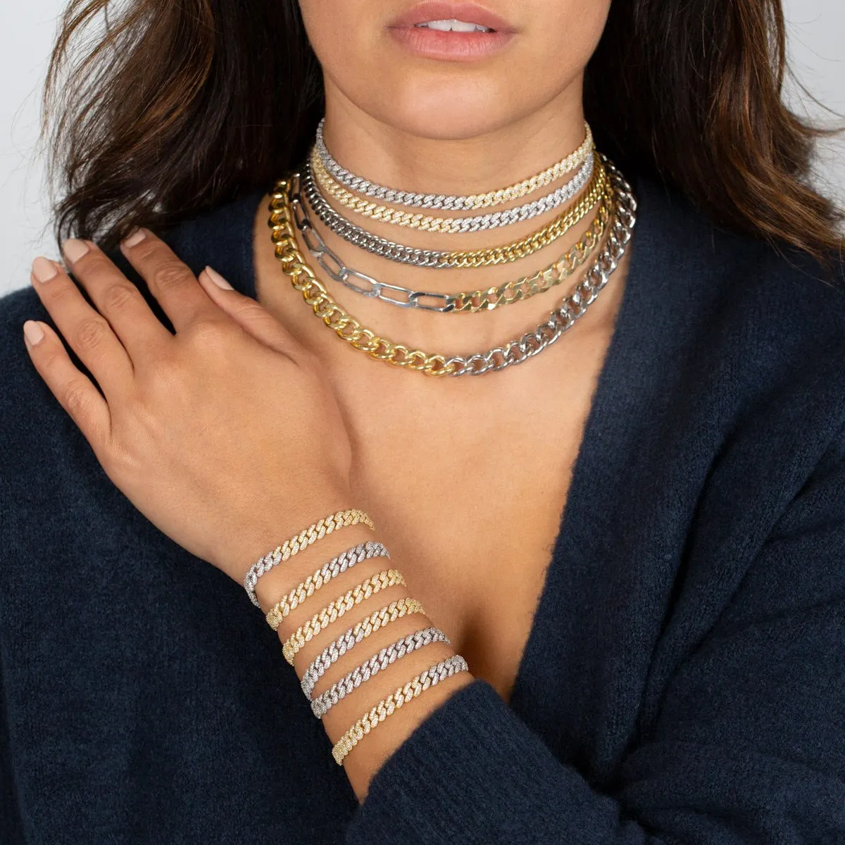 2026 New European Women Chain Jewelry Two Tone Gold Color Half White Half Yellow Micro Pave CZ Cuban Bracelet