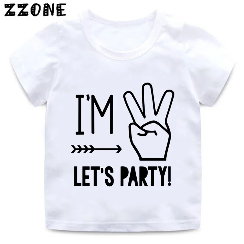 

I'm 1/2/3/4/5 Let's Party Print Kids Funny T shirt Baby Birthday Clothes Boys and Girls Summer White T-shirt