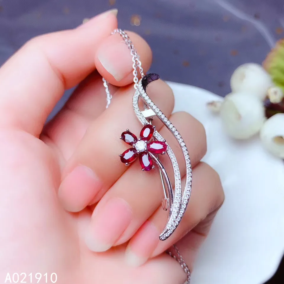 

KJJEAXCMY boutique jewelry 925 sterling silver inlaid Natural Ruby pendant Female brooch supports detection Wedding Engagement