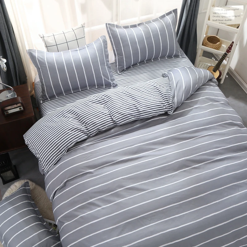 Russia Size Bedding Sets 100x135 Europe Luxury Duvet Cover Set With Bed Sheet Queen King Bed Linen Set Bed clothes Grey stripes