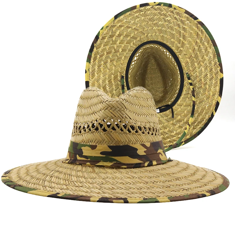 Simple Handwork Women Men Straw Summer Beach Sun hat Outdoor Summer Wide Brim Jazz Panama Straw Lifeguard Hat Womens Summer Hat