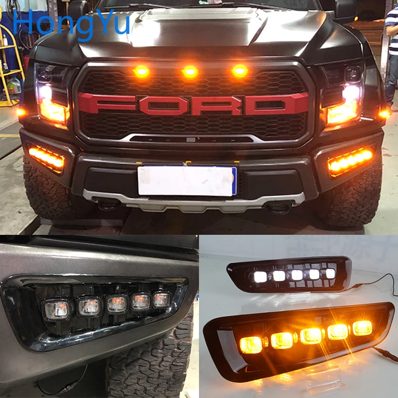 

Car flashing LED DRL Daytime Running Light Daylights for Ford Raptor SVT F150 2016 2017 2018 With Yellow Turn Signal lamp