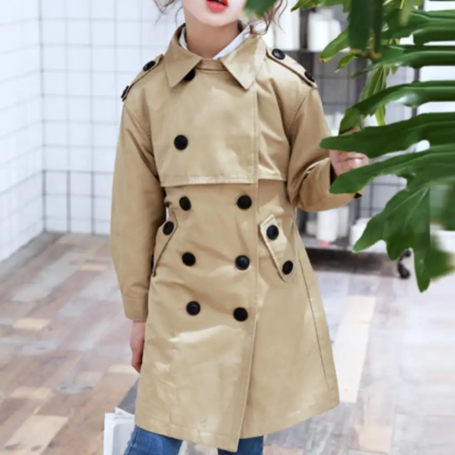 spring autumn fashion Double-breasted baby girl trench coat Casual Outerwear for Kids