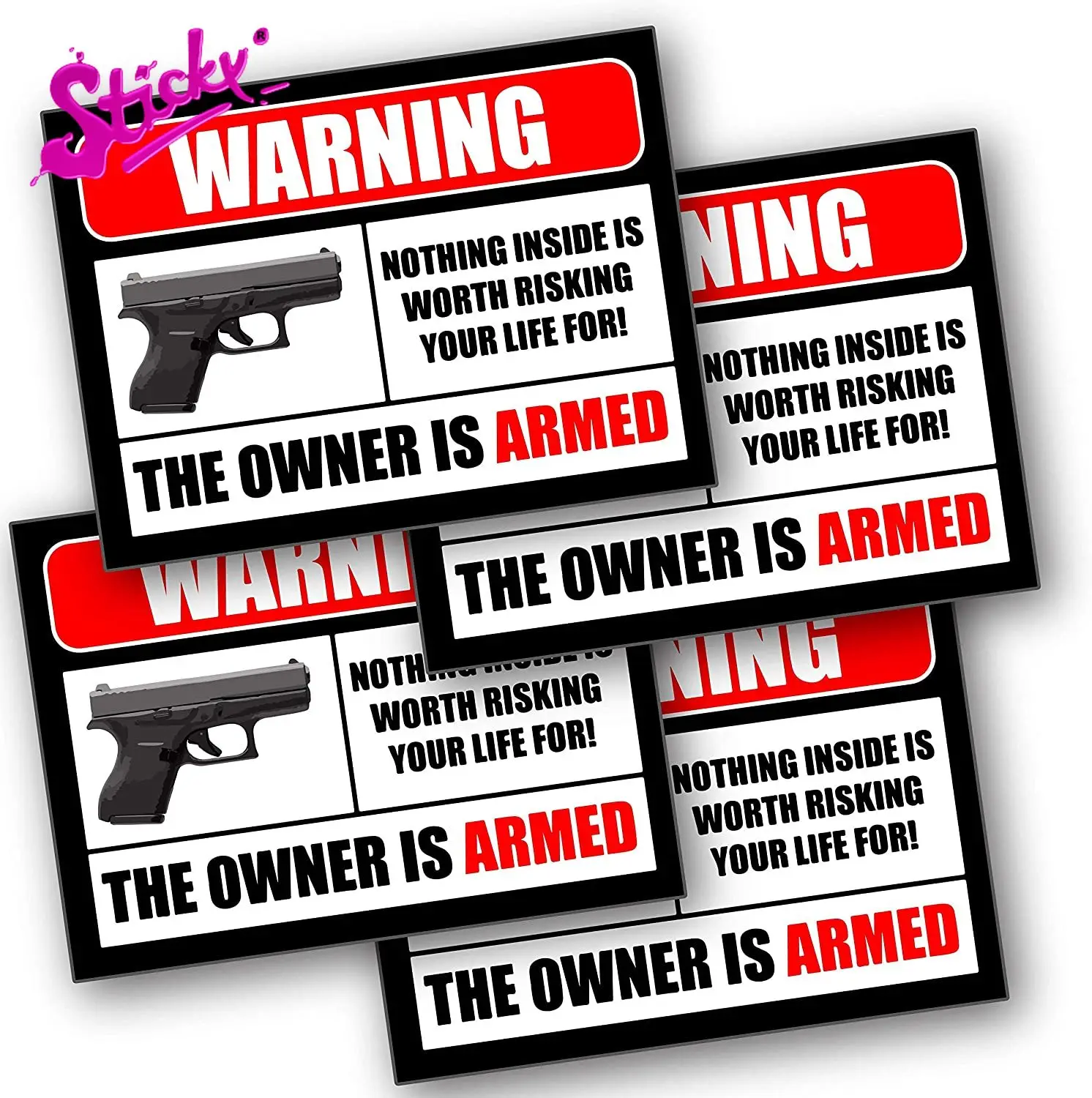 STICKY Second Amendment Handgun Gun Owner Warning Plaques & Signs Car Sticker Decal Decor Waterproof Sunscreen