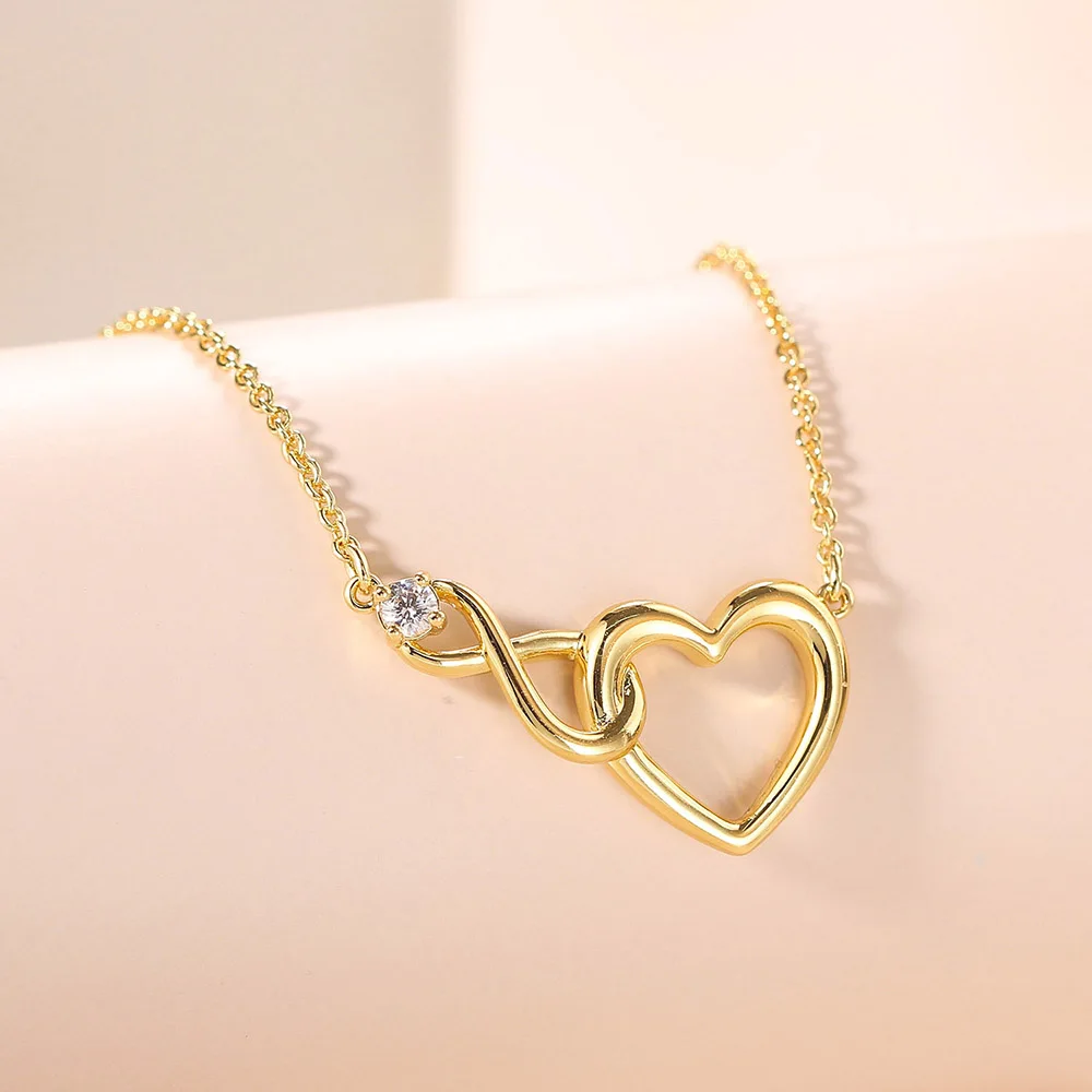 Heart Pendant Necklace for Women Crystal Infinite Love Aesthetic Korean Choker Gold Color Chain Wedding Accessories Jewelry N457