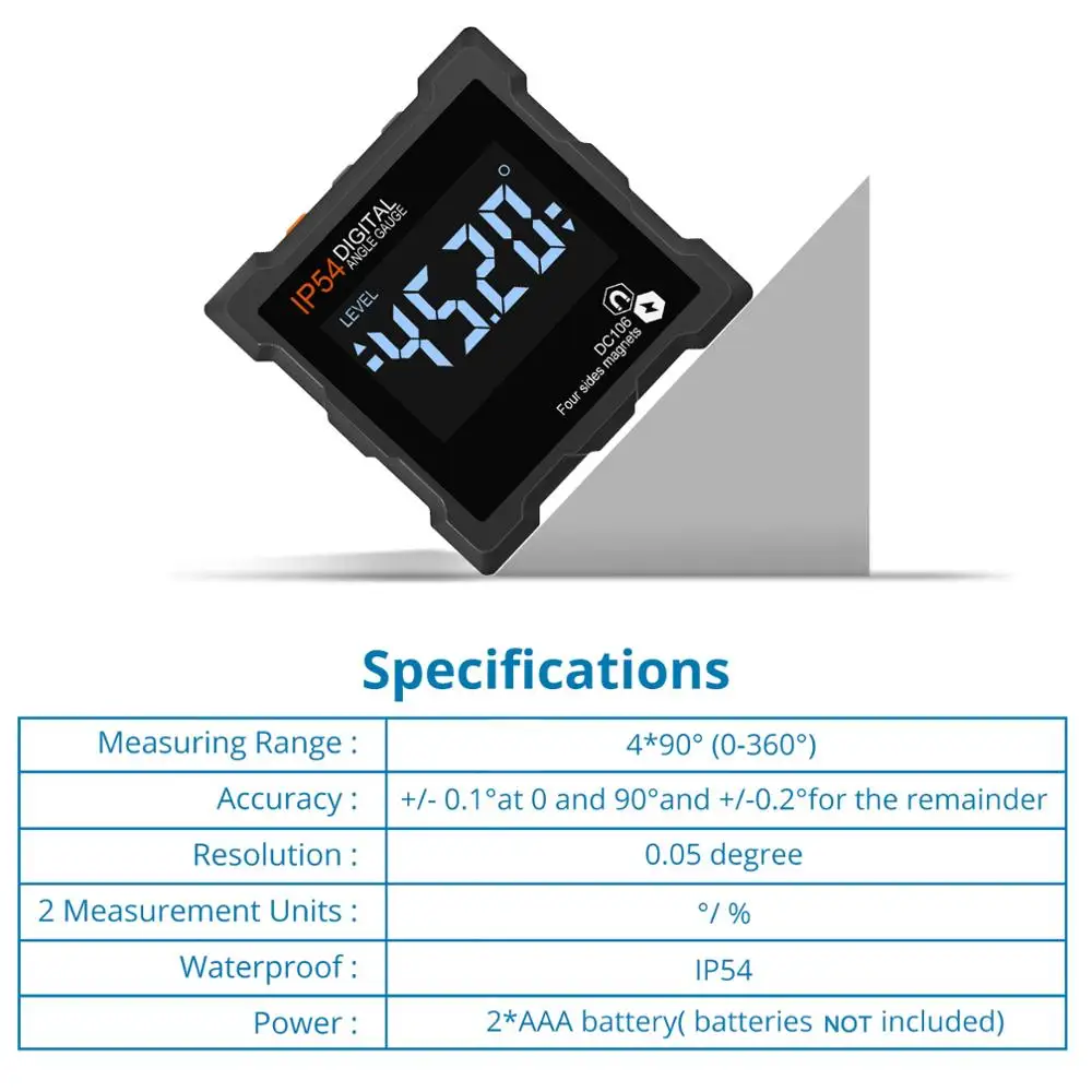 Imagem -03 - Digital Inclinômetro Ângulo Calibre Lcd Backlight Transferidor Finder Chanfrado Nível Caixa 0360 ° à Prova Impermeável Água com Facetas Baseadas Magnéticas