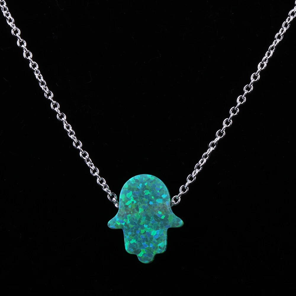 1 Piece Free Shipment 11*13mm Green Hamsa Hand Pendant 925 Sterling Silver Necklace OP11 Green Opal Chain