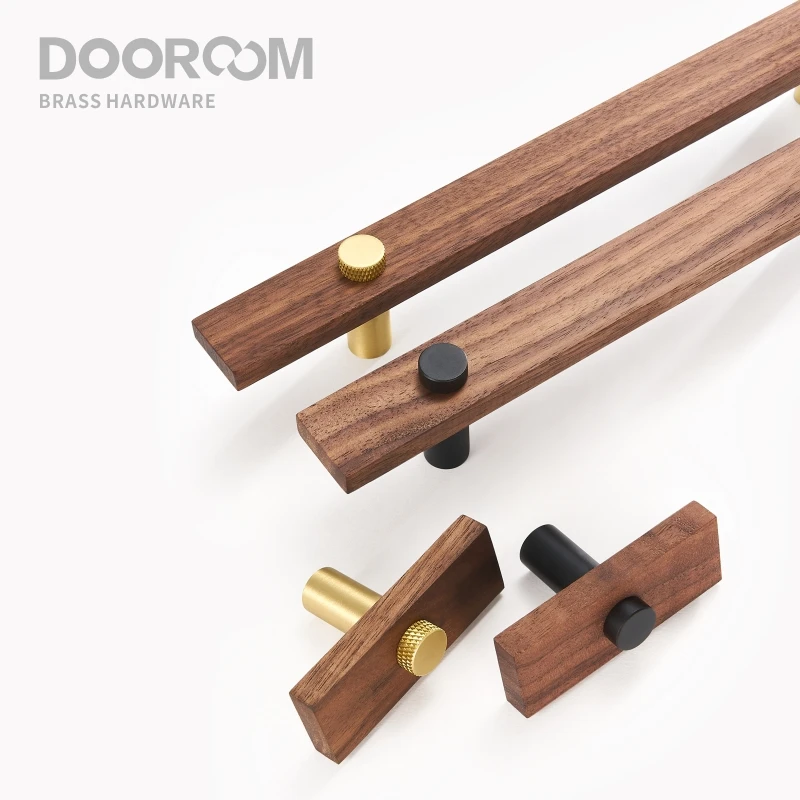 Dooroom – Poignées de meubles en laiton et noyer, longues tirettes modernes, pour armoire, commode, boîte à chaussures, bar à vin, tiroirs