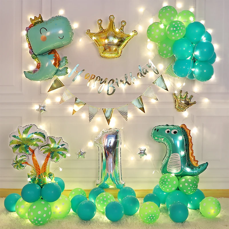 

New Design Dinosaur Theme Birthday Party Decoration Scene Layout Child Boy 1 Year Old Happy Background Wall Balloon Supplies