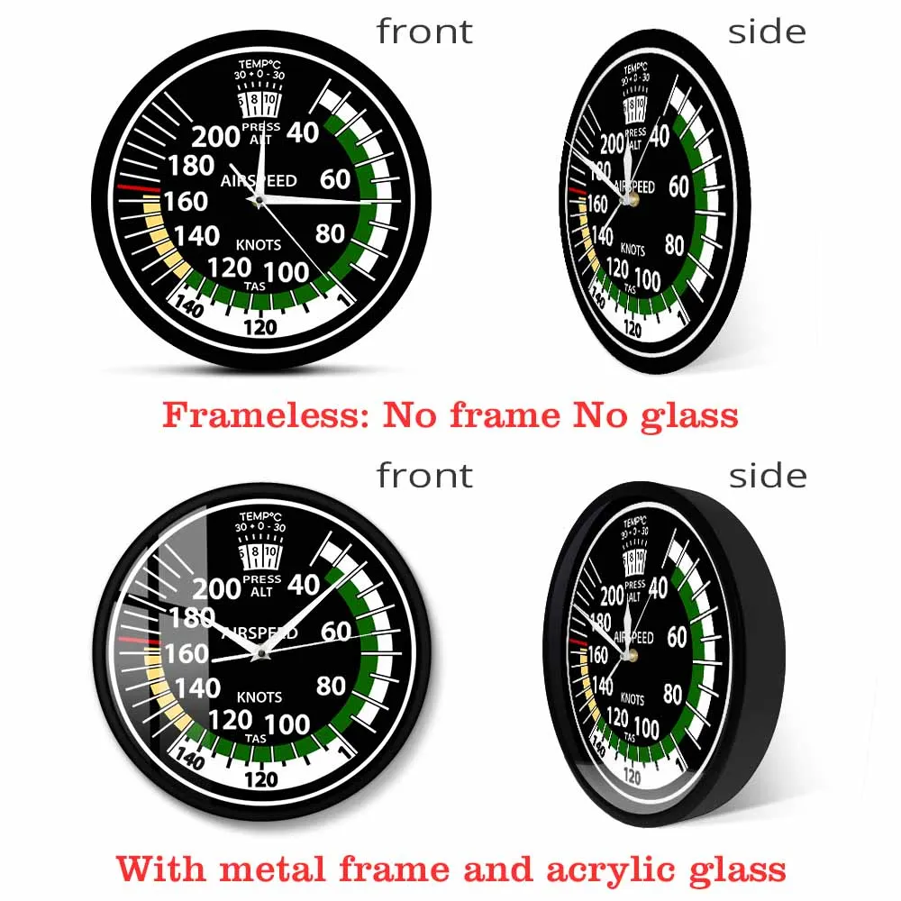 Airspeed Indicator Wall Clock For Pilot Home Décor Airplane Instrument Silent Swept Clock Aviator Mancave Artwork Timepieces