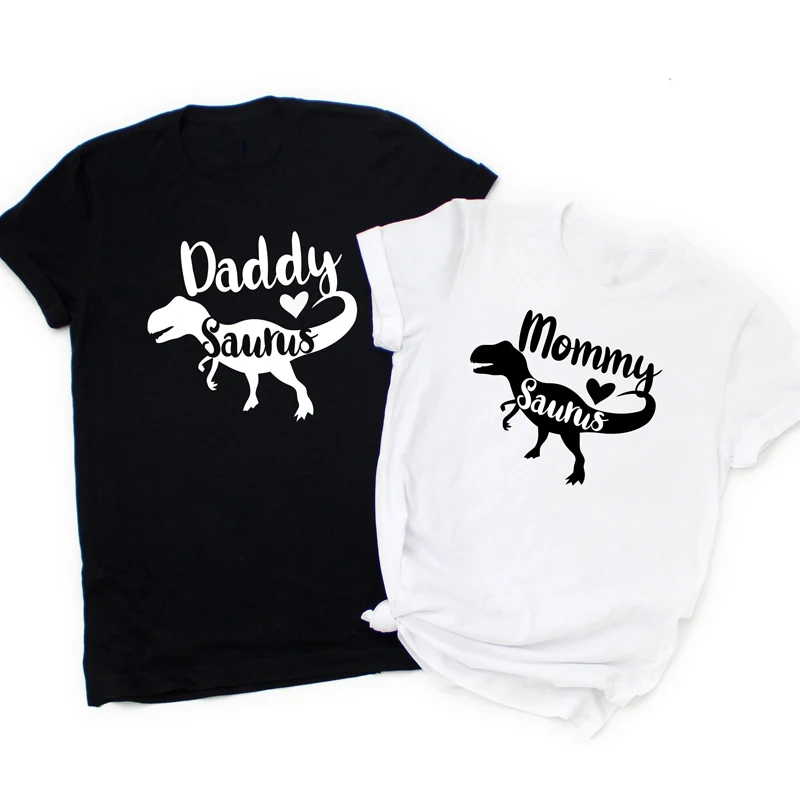 Daddy Saurus And Mommy Saurus T-shirt Funny Unisex Family Gift Tshirt Cute Women Graphic Matching Couples Tees Tops Streetwear