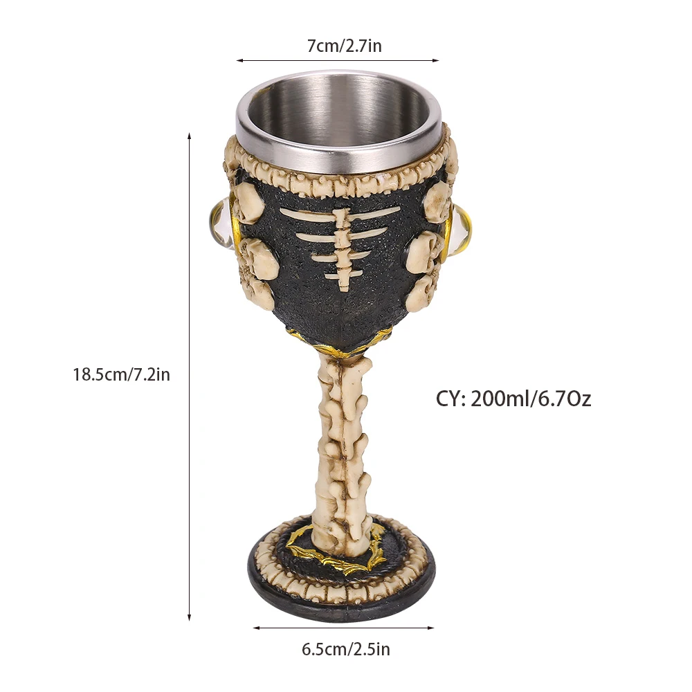 Skull Resin Stainless Steel Goblet 200ml Devil Eye Wine Glass Horrible Cocktail Glasses Whiskey Cup Pub Bar Gothic Drinkware