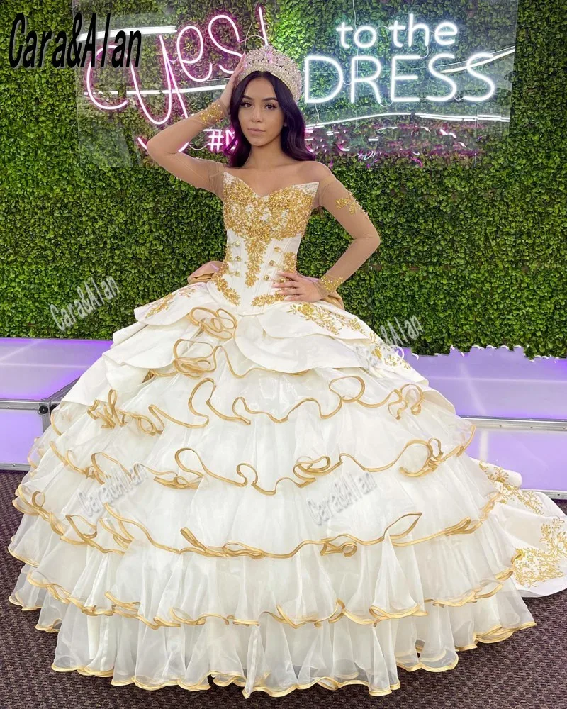 Robe de bal de 15 ans en Organza, robe de princesse ivoire, sur mesure, à volants appliqués, 2021