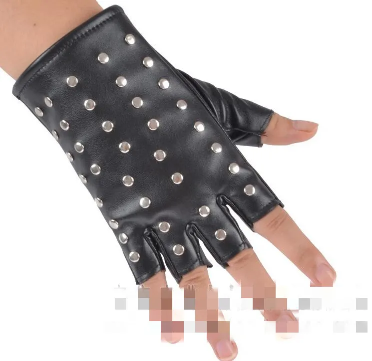 New fashion Women\'s punk rivets gloves fashion pu leather gloves female accessories black motorcycle gloves R3222