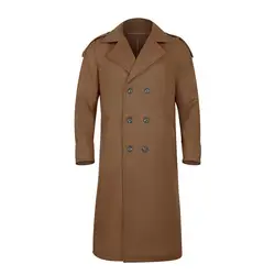 Solid Color Long Peacoat Men Trench Coat Retro Style Double Breasted Long Trench Men Windbreaker Overcoat Outwear пальто мужское